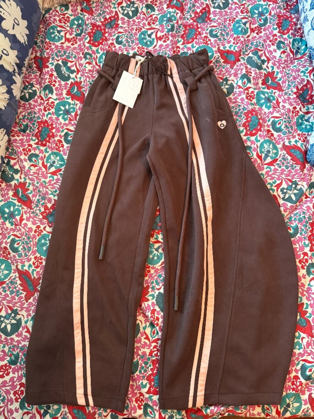 Aelfric Eden Brown Track Pants with Pink Stripe Size M